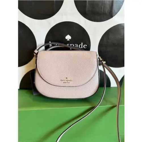 Kate Spade Leila Mini Flap Pebble Leather Crossbody Purse Retail Warm Beige