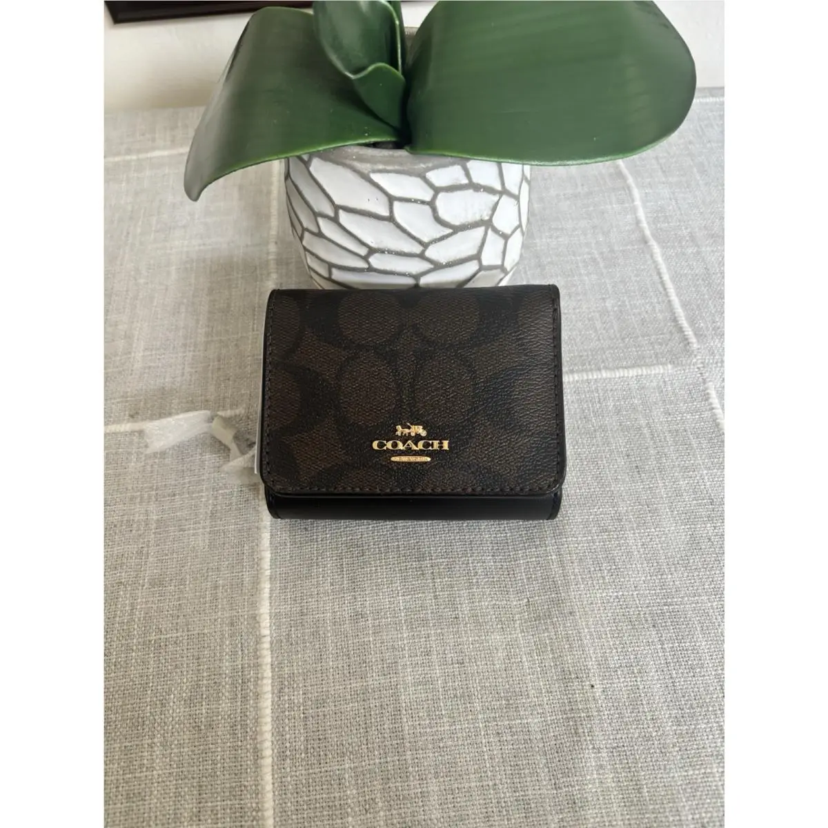 Signature Small Trifold Wallet In Coated Signature Canvas by Coach