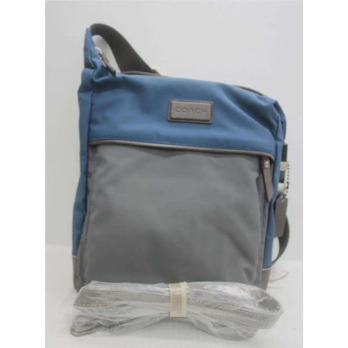 Coach Men`s Gray and Blue Messenger Bag Fabric and Leather