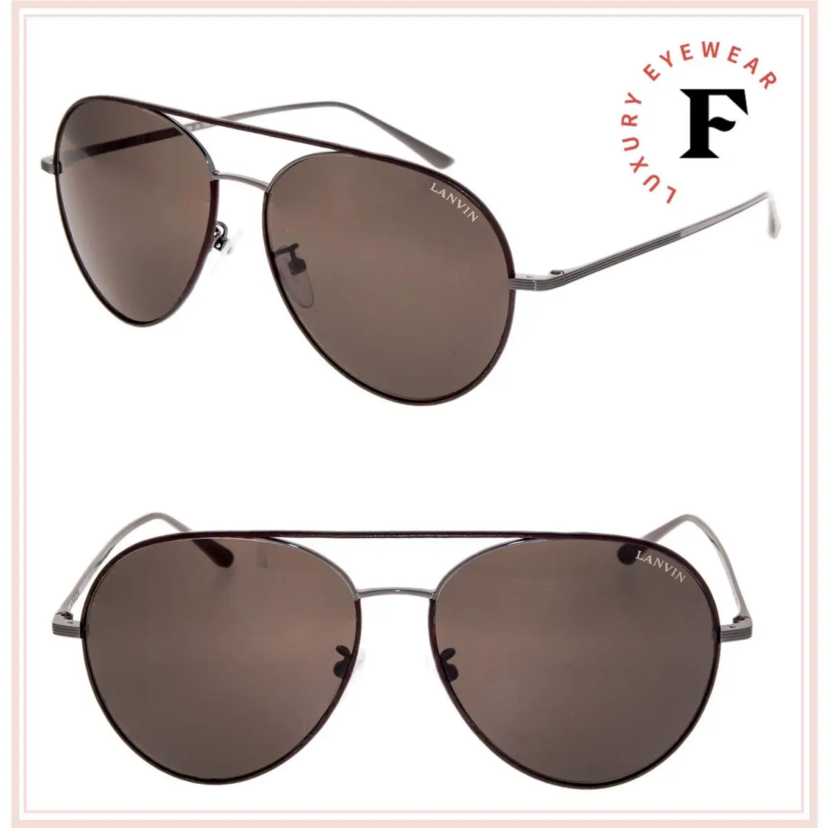 110 Ruthenium Brown Leather Titanium Aviator Sunglasses SLN110M Unisex by Lanvin