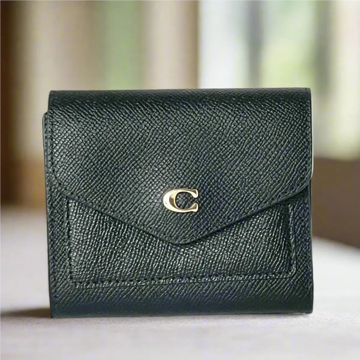 Coach Wyn Small Wallet C2328 Black Leather Trifold Billfold Gold Orgpkg