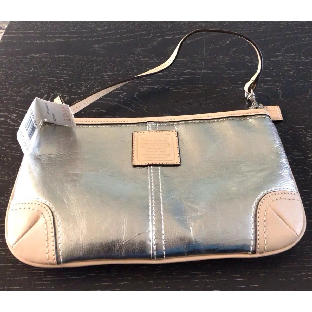 Coach Silver Metallic Shoulder Bag Large Wristlet 50169E 9” X 5”