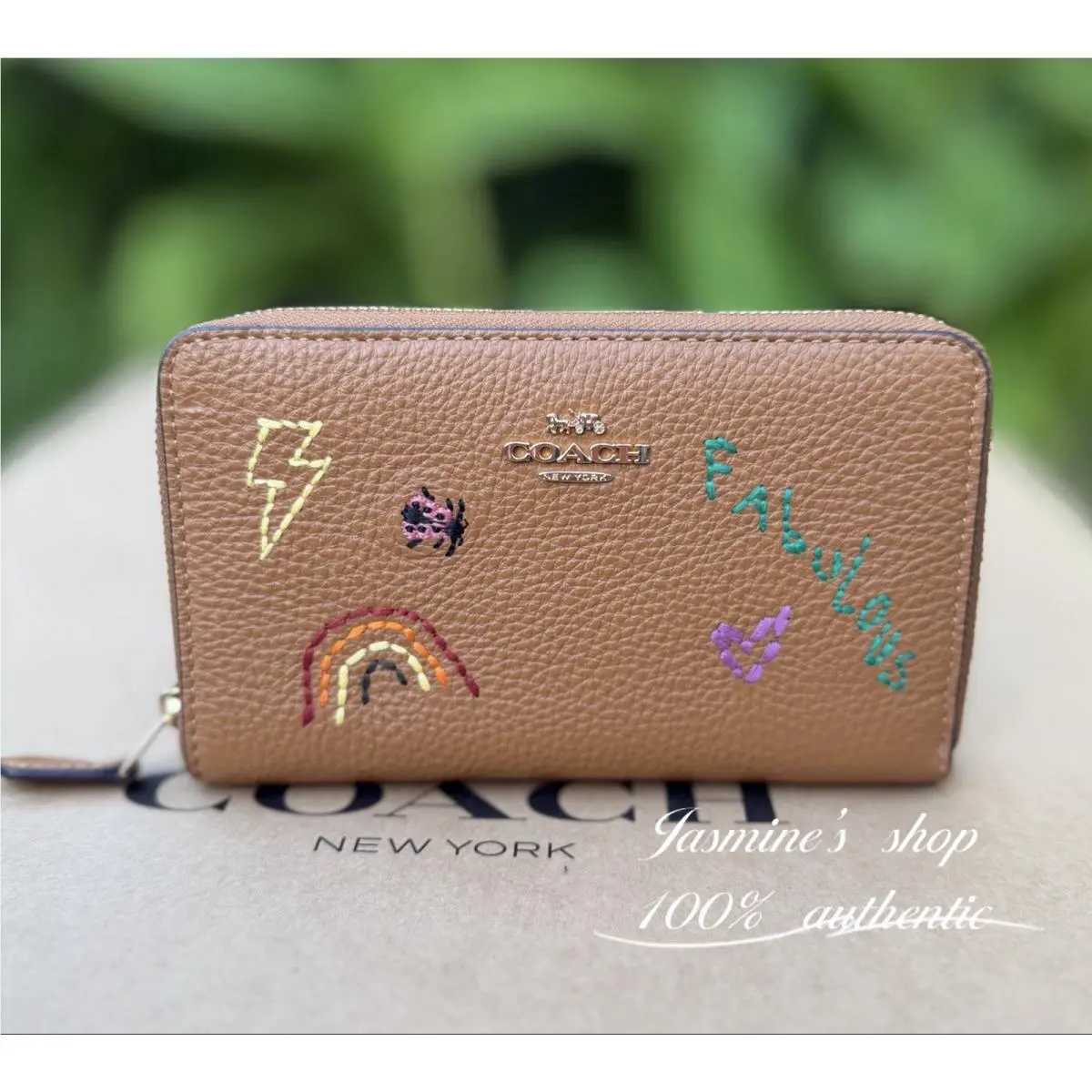 Coach Medium Id Zip Wallet with Diary Embroidery c9105 Penny / Multi