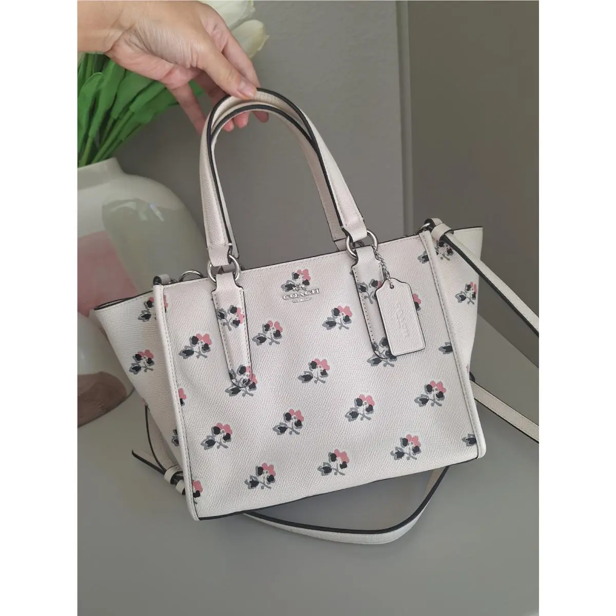 Coach 34774 Crosby Mini Carryall In Printed Crossgrain Leather Bramble Rose