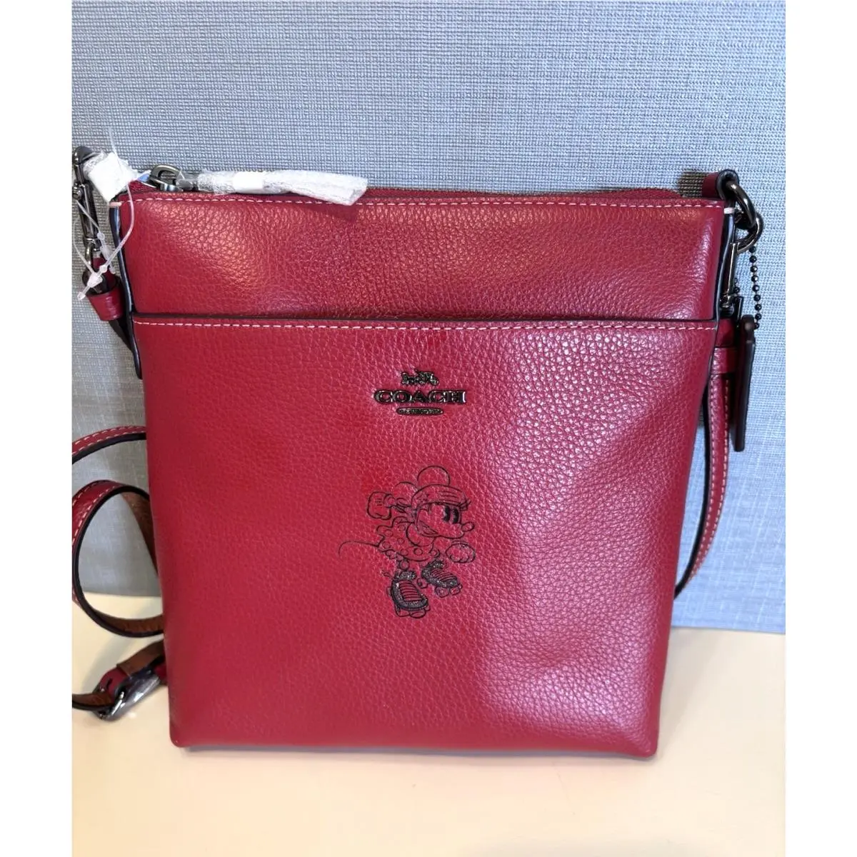 Coach x Disney Minnie Mouse Motif Roller Derby 1941 Red Crossbody Pebble Leather