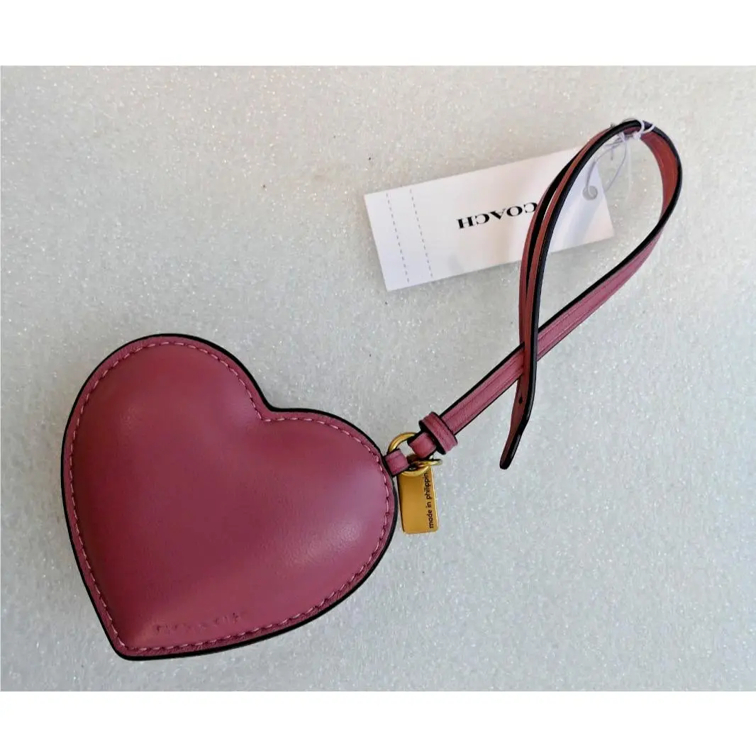 Heart Puffy Bag Charm Brass Peony Leather Keychain CCX45 by Coach