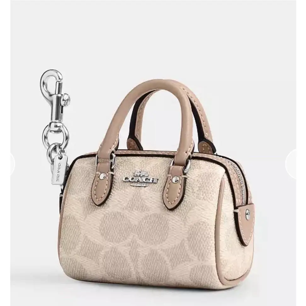 Mini Rowan Satchel Bag Charm. Signature Canvas Sand/taupe W/tags by Coach