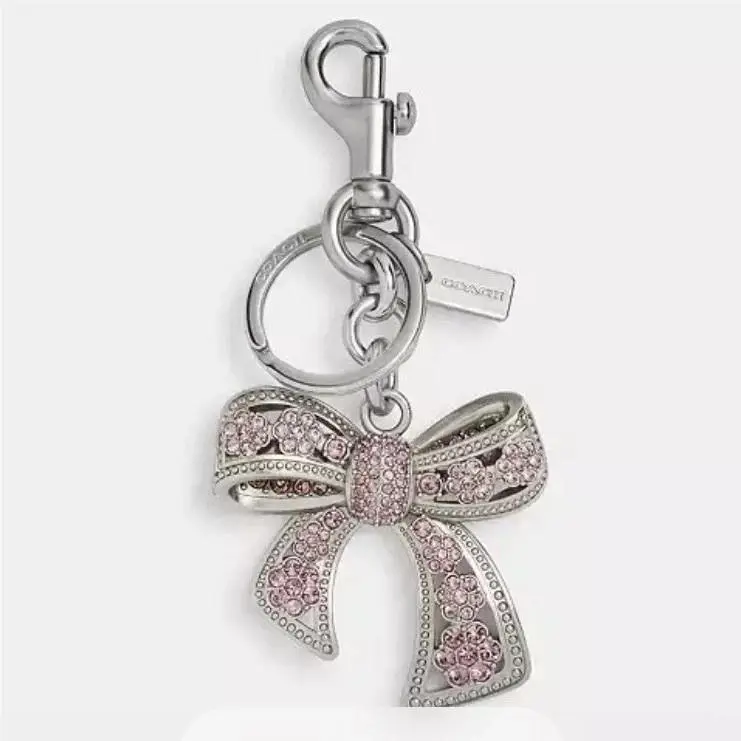 Metal Bow Bag Charm CAX72 Silver Pink Crystals Silver Hardware by Coach