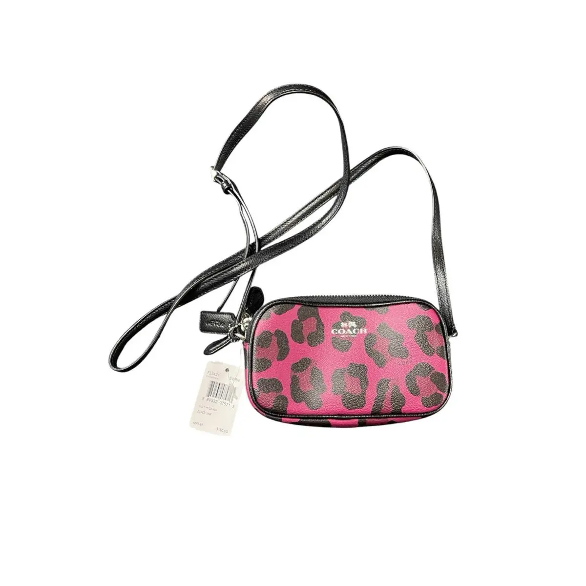 Coach Ocelot Cheetah Print Crossbody Pouch Double Zipper Cranberry Black F53421