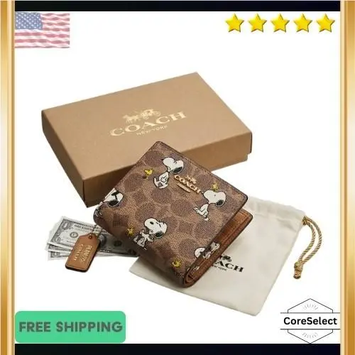Coach X Peanuts Snap Wallet In Signature Canvas with Snoopy Print CBN32