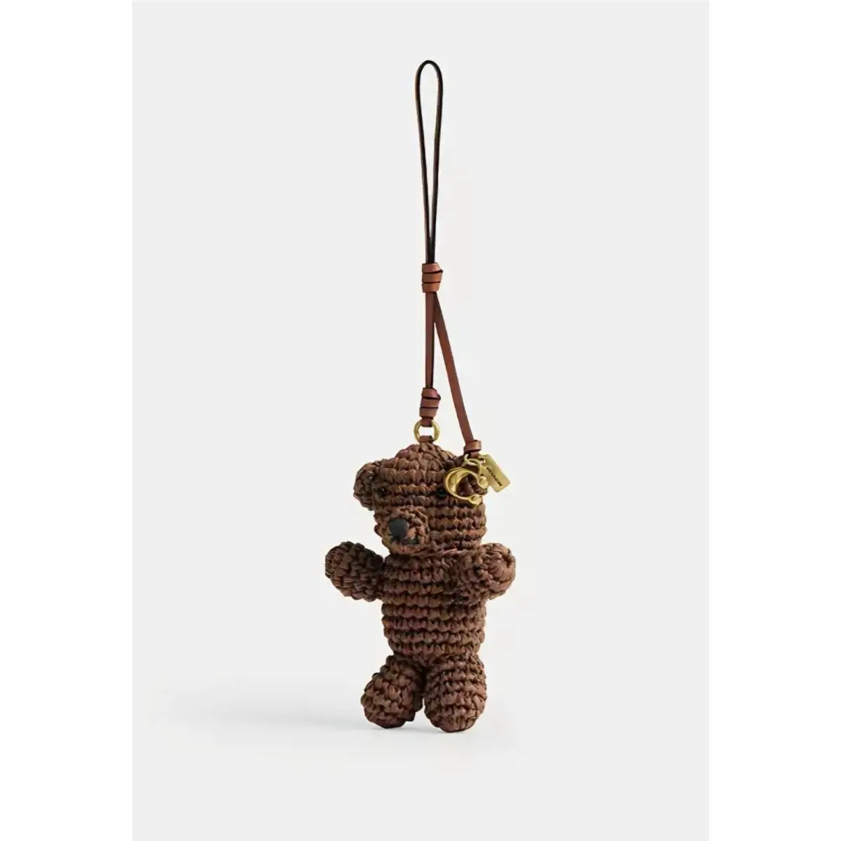 Straw Teddy Bear Bag Charm Brown Gold CER51 Keychain Leather Woven by Coach