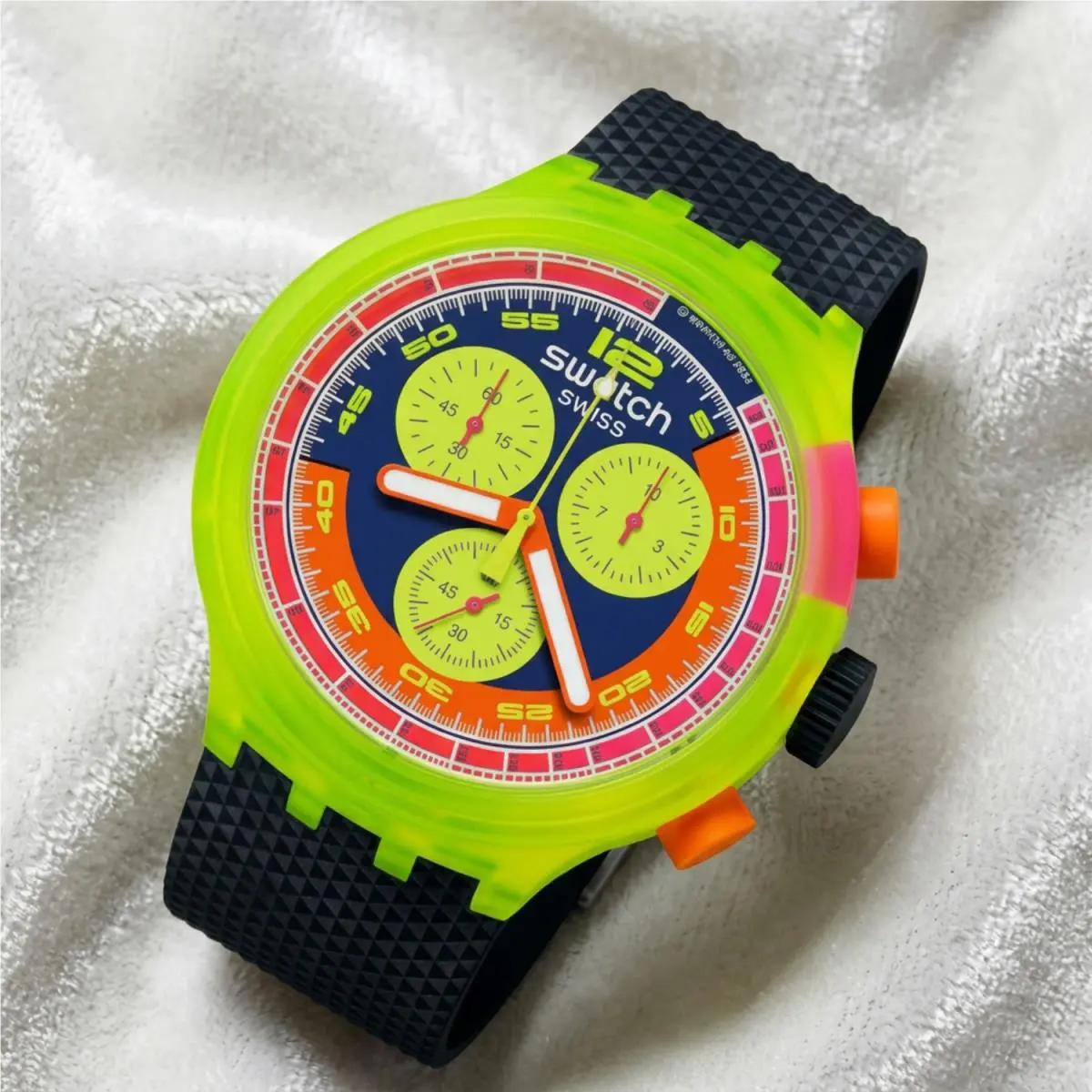 Swatch Big Bold Neon Yellow Unisex Watch Casual Plastic Transparent Waterproof