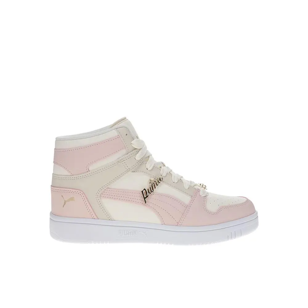 Puma Rebound Layup Rcl Bling Lace Up Youth Girls Pink White Sneakers Casual Sh - Pink, White