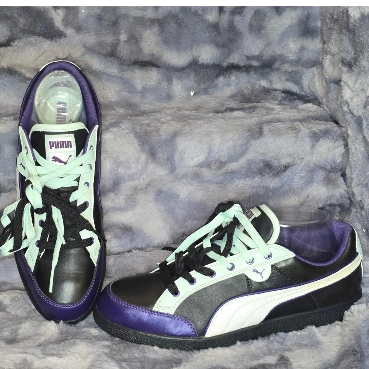 Puma Sport Lifestyle Sneakers Black Purple Leather Low Top Womens Sz 10