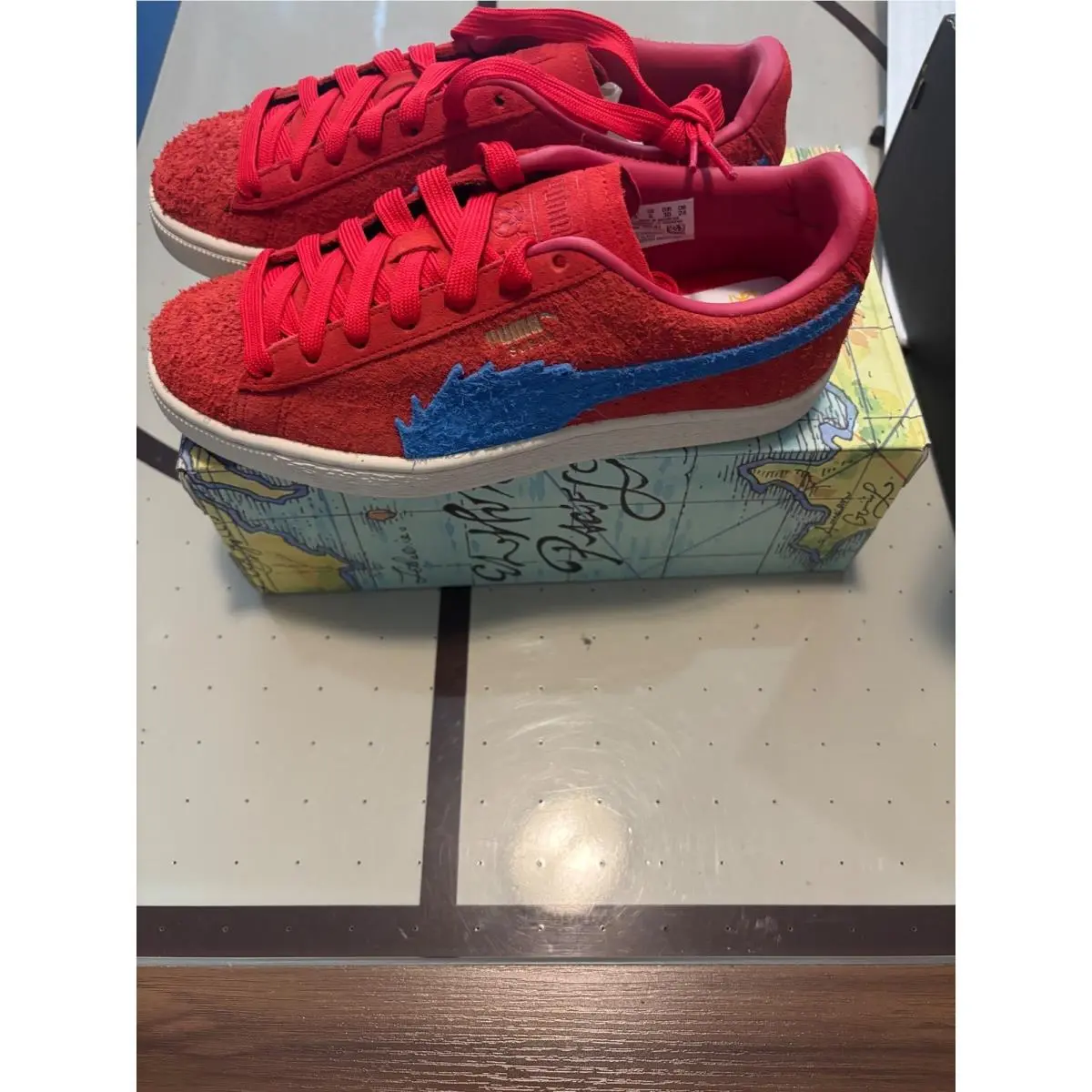 Puma Suede One Piece Red Hair Shanks Sneakers Red Blue Mens 6 Women 7.5