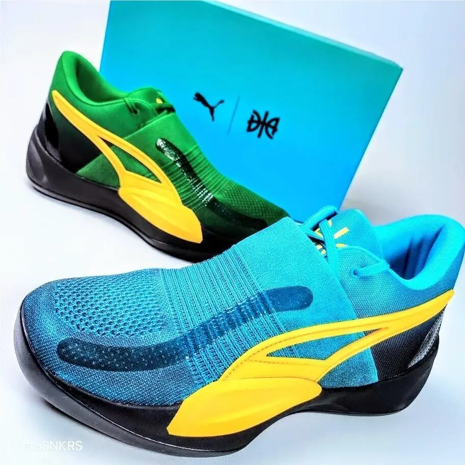Puma Rise Nitro US 10.5 Men`s Blue Green Yellow Basketball Rare 378489 01