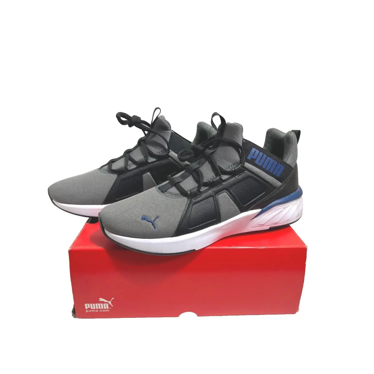 Puma Softride Enzo Low Slip-on Running Sneaker Men Shoes Grey/black/ Size 10 - GREY/BLACK/BLUE-377705-02