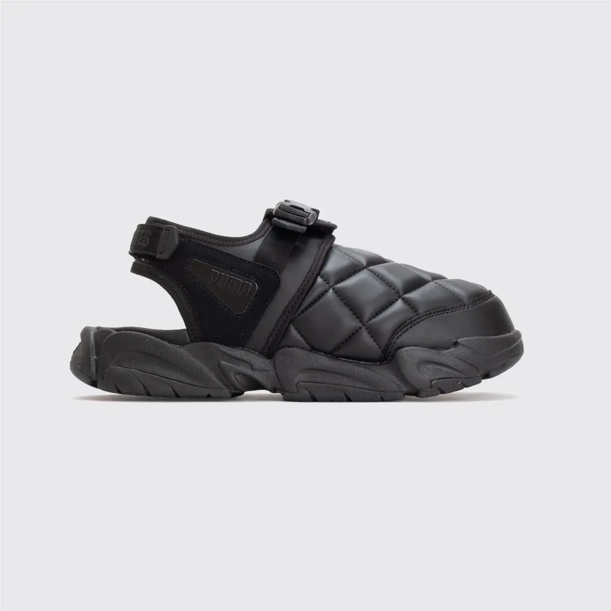 Puma x Pleasures Sandals Size 11 Quilt Slip On Black Padded Leather Strap Buckle