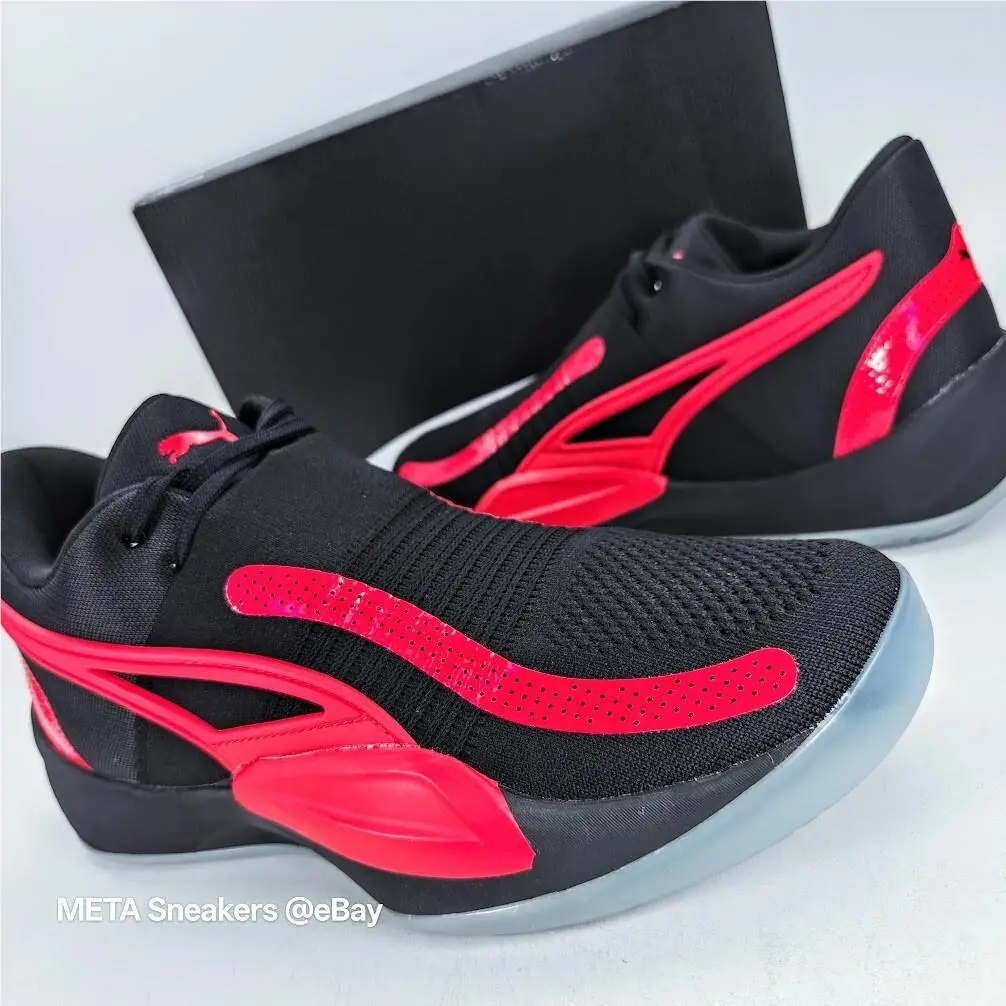 Puma Rise Nitro US 14 Men`s Red Black Grey Basketball Knit Comfort 377012 12