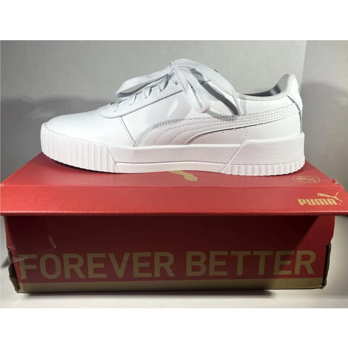 Puma Carina L Sneakers Leather Women`s Size 10 White/silver