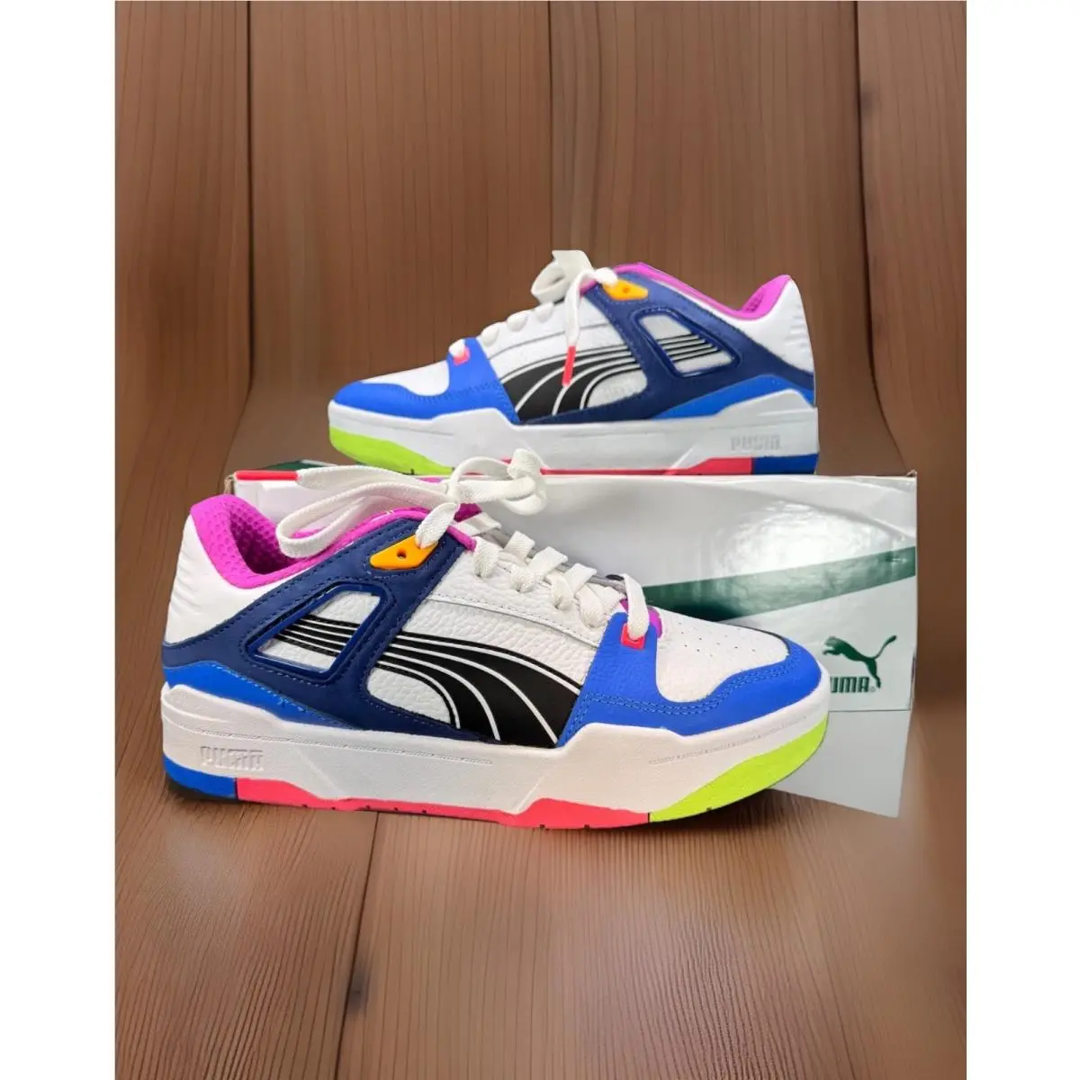 Puma Slipstream Invader Sunset Junior’s Size 7 White Black Bluemazing