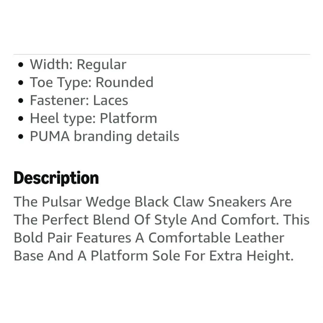 Puma shoes - PUMA Pulsar Wedge Black Claw Lace Up - Black 6