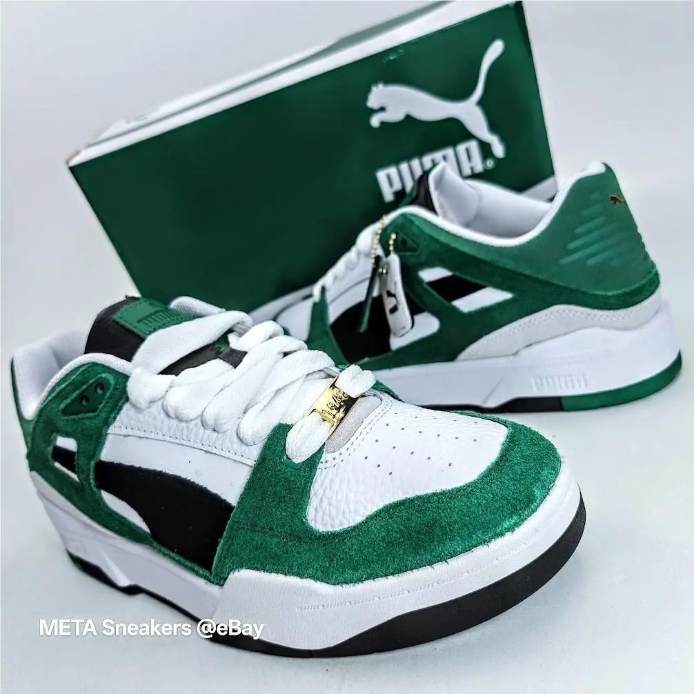 Puma US 13 Men`s White Black Green Retro Slipstream Remastered 392081 01