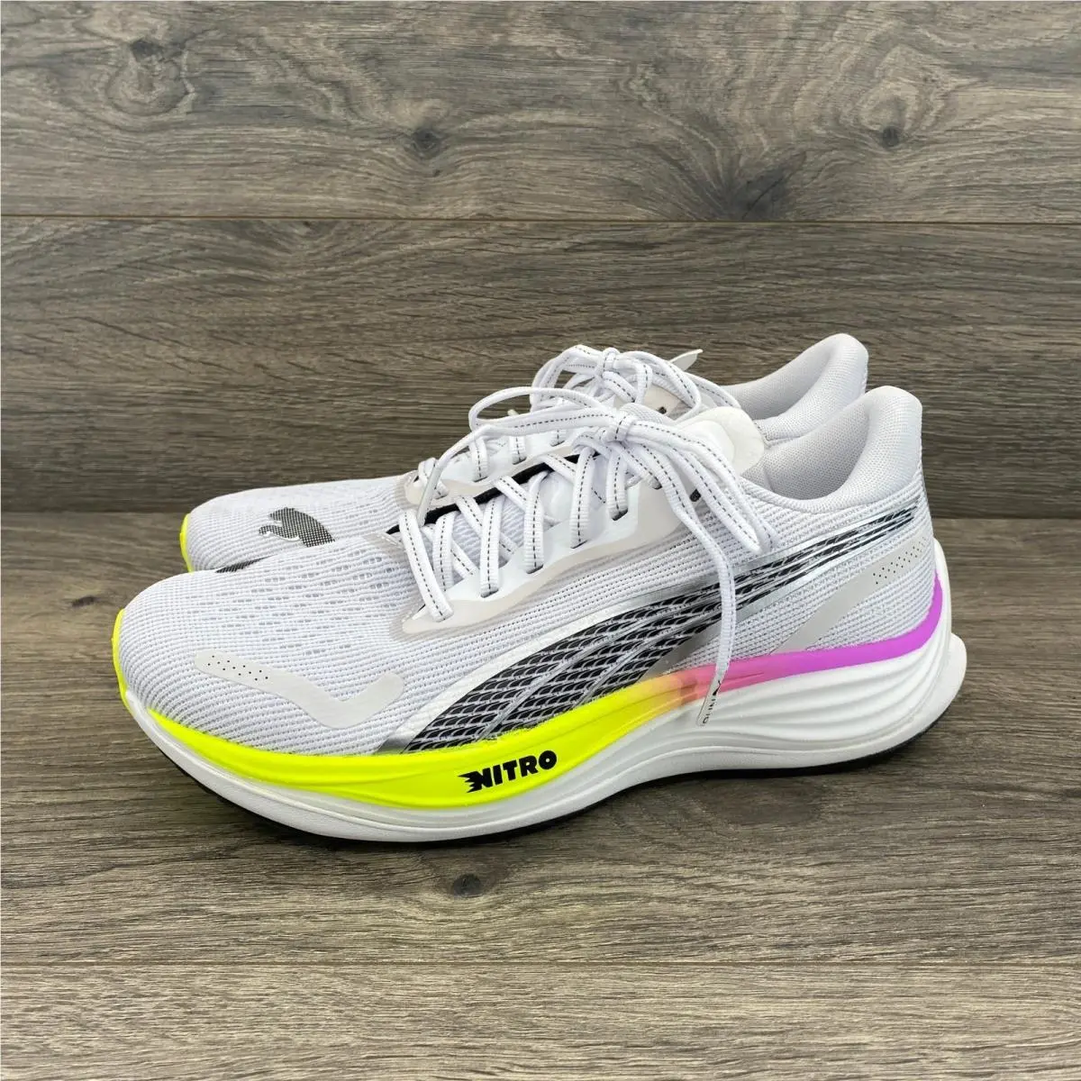 Puma Velocity Nitro 2 Running Shoes Mens 8 White Neon Yellow Pink 377748-19