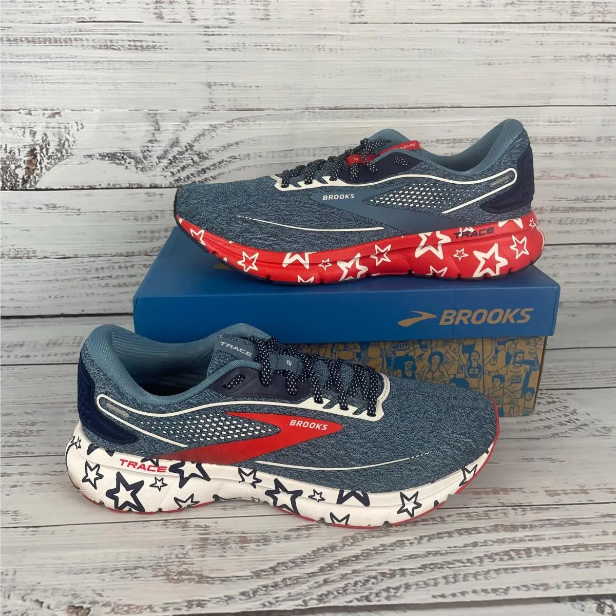Brooks Trace 2 Womens US 10.5 B Running Shoes White Peacoat Poppy 4th July