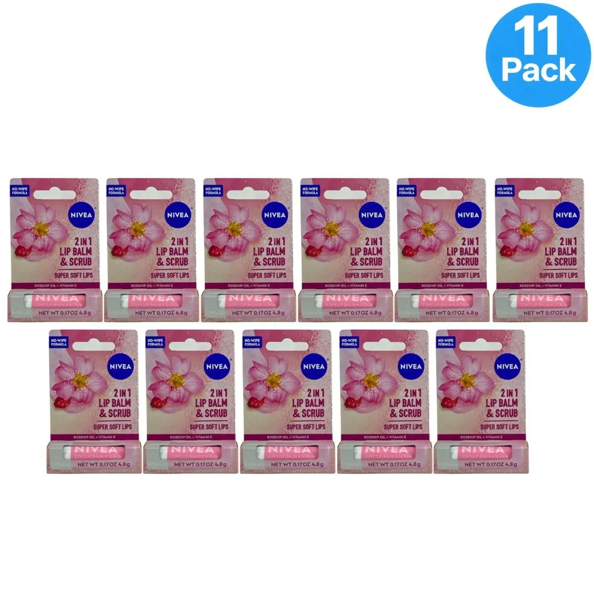 Nivea 2 In 1 Lip Balm Scrub Rosehip Oil 0.17 Oz 11 Pack