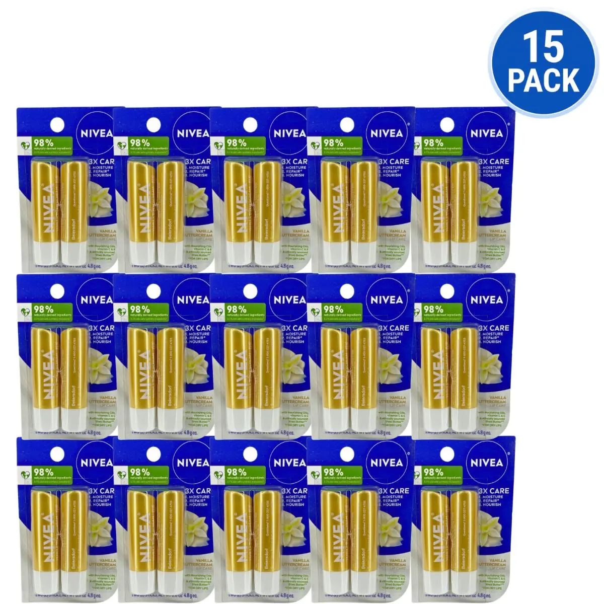 Vanilla Buttercream Lip Care 2-Stick Blister Pack 0.17 oz 15 Pack by Nivea
