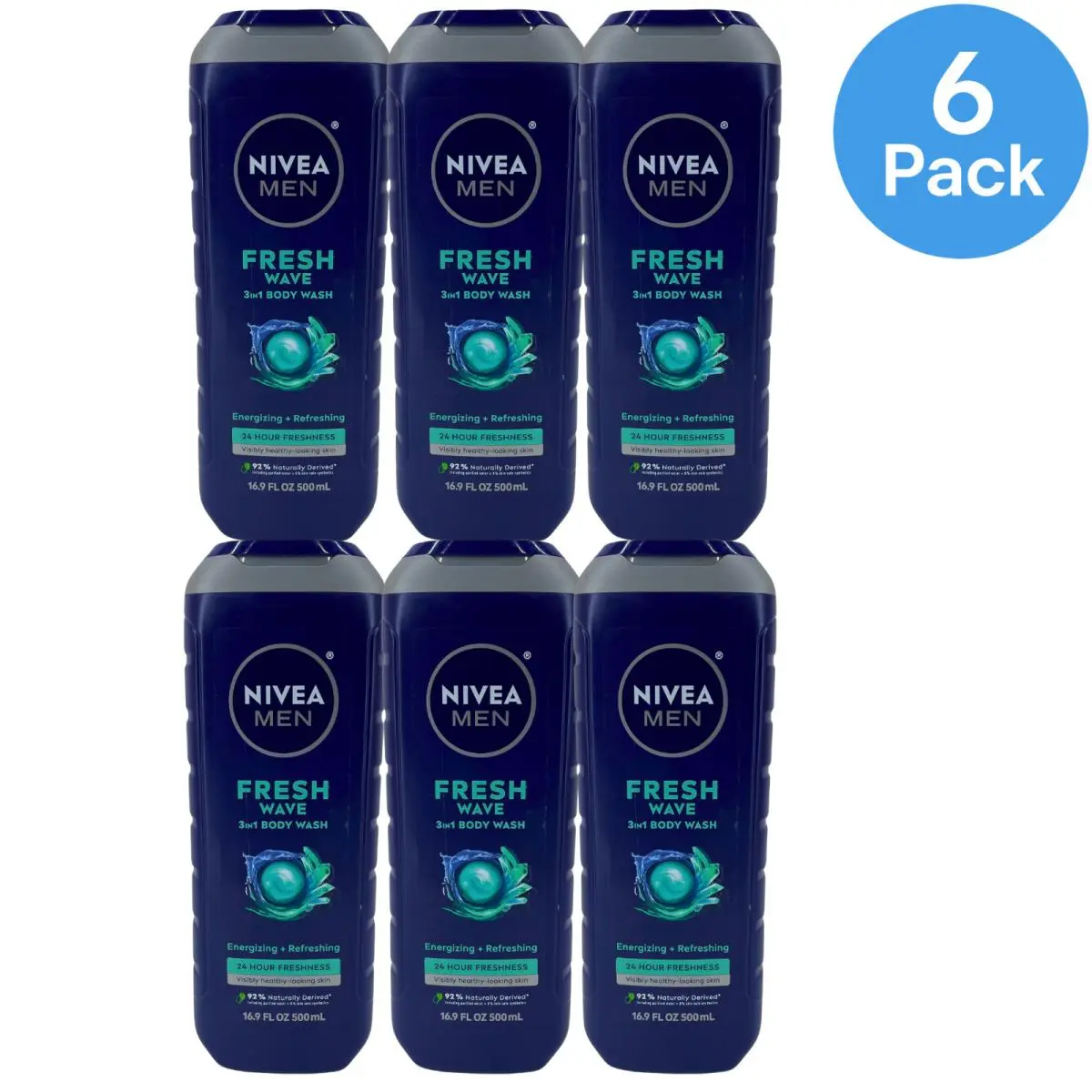 Men Fresh Wave 3 in 1 Body Wash 16.9 oz 6 Pack by Nivea