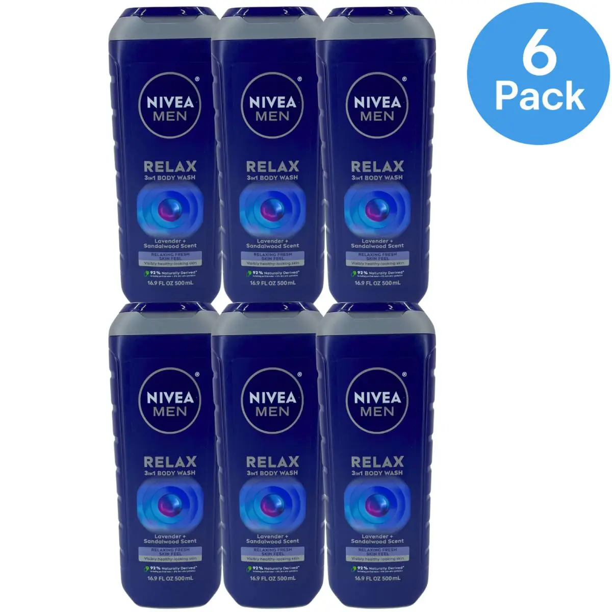 Men Relax 3 in 1 Body Wash Lavender Sandalwood 16.9 oz 6 Pack by Nivea