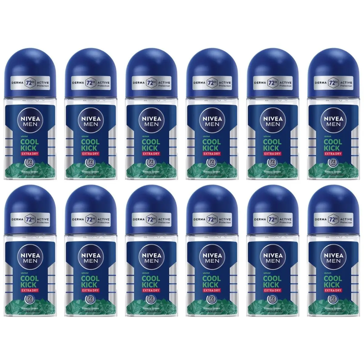 Men Roll On Deodorant Cool Kick Ex Dry Freezy Green 50mL 72Hr 7/28 Pk 12 by Nivea
