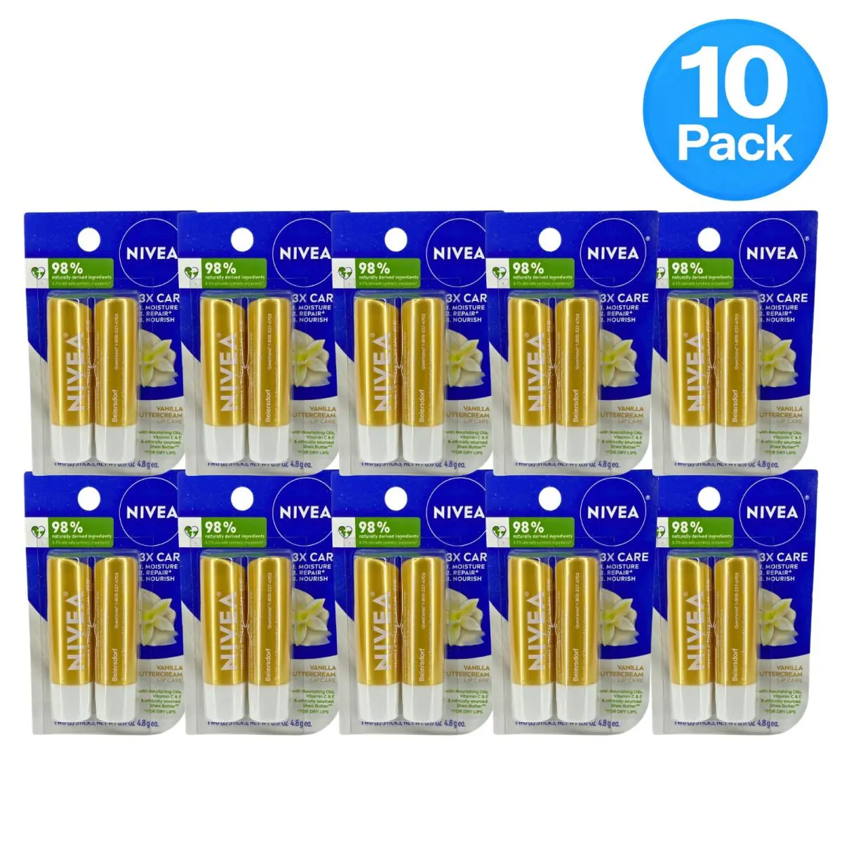 Vanilla Buttercream Lip Care 2-Stick Blister Pack 0.17 oz 10 Pack by Nivea
