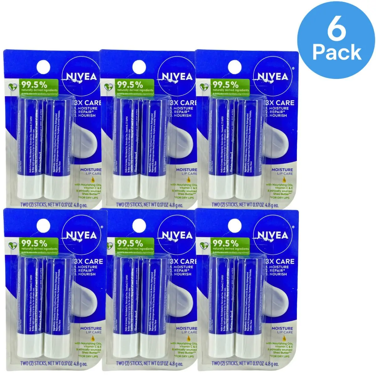 Moisture Lip Care Dual Pack 0.17 oz Sticks 6 Pack by Nivea