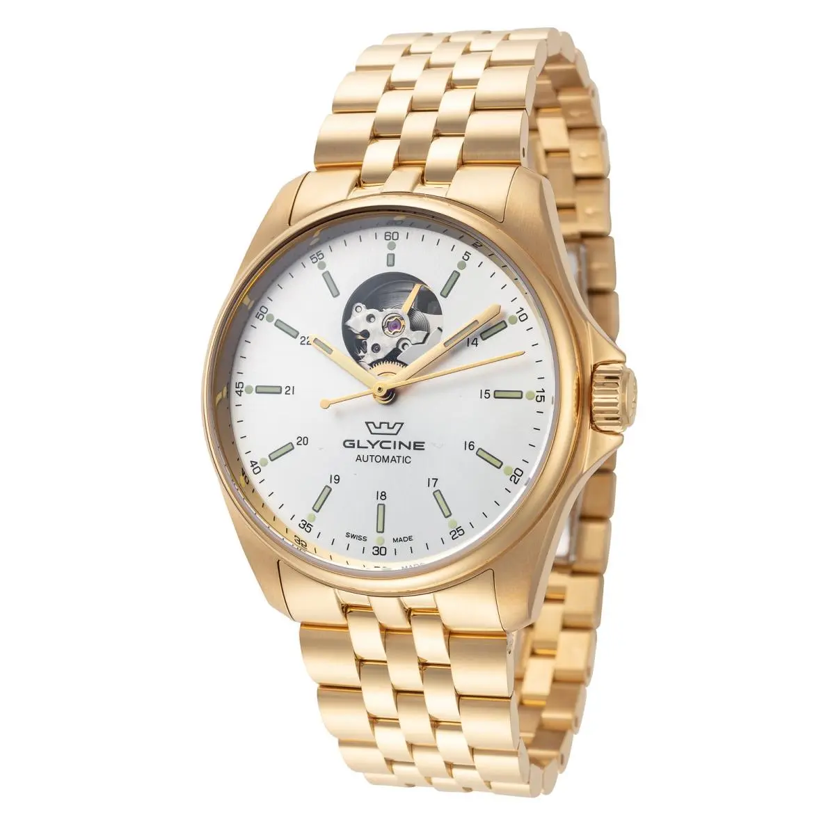 Glycine Men`s Combat Classic 40mm Automatic Watch GL0461 - Dial: Silver, Band: Gold Tone, Other Dial: Silver