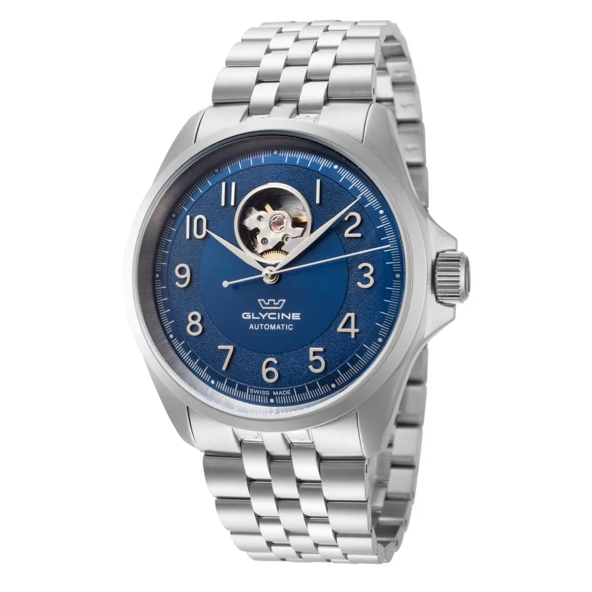 Glycine Men`s Combat Classic 40mm Automatic Watch GL0429 - Dial: Blue, Band: Silver Tone, Other Dial: Blue