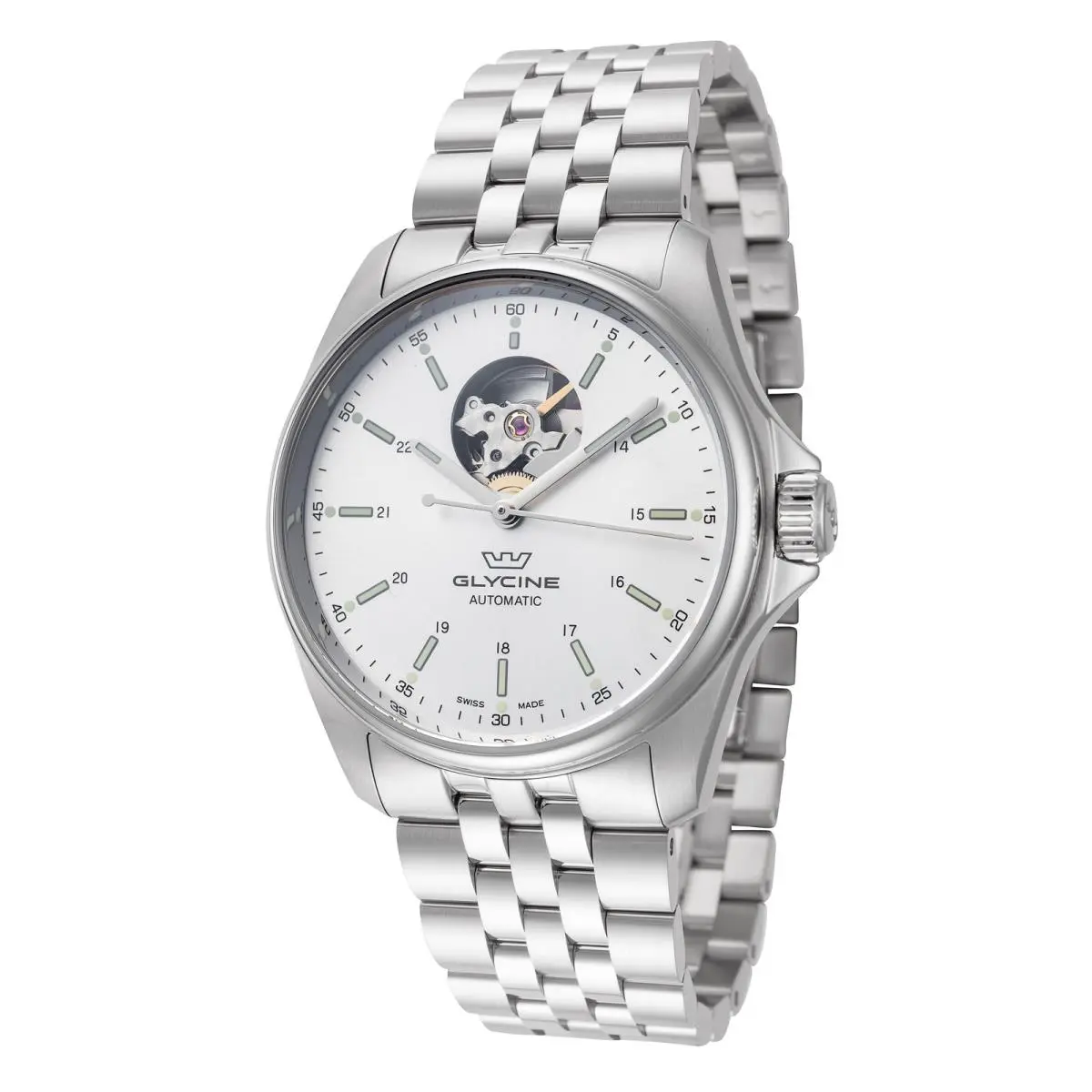 Glycine Men`s Combat Classic 40mm Automatic Watch GL0460 - Dial: Silver, Band: Silver Tone, Other Dial: Silver