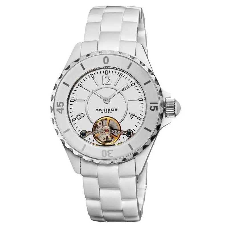 Akribos Xxiv AK524WT Automatic Open Heart Ceramic 40mm Womens Bracelet Watch by Akribos XXIV