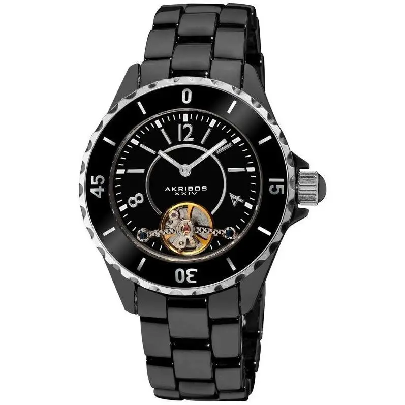 Akribos Xxiv AK524BK Automatic Open Heart Ceramic 40mm Womens Bracelet Watch