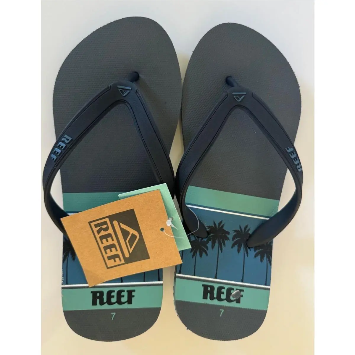 Men`s Switchfoot Flip Flop Durability Sandals Grey White Vintage Palm RB0A2 by Reef