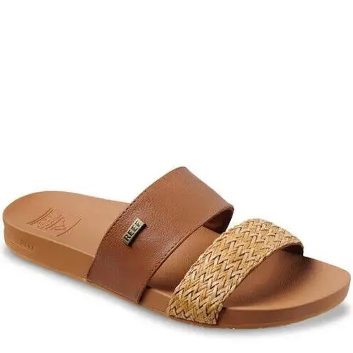 Women`s Banded Horizon Slide Sandals Cushioned sz 5 M 11 M Natural BC17037 Natural by Reef