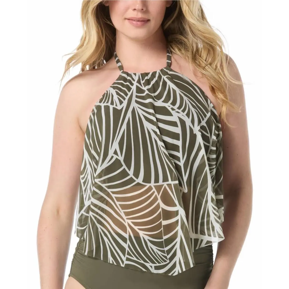 Coco Reef Women`s Aura Mesh Printed Tankini Top - Palm Green 38D