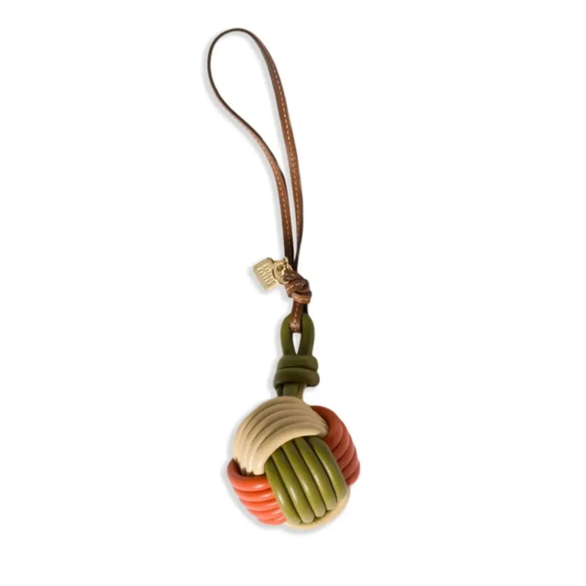Miu Miu Bag Charm 5TL534 Knot Detail Leather Keychain Trick Orange Green White
