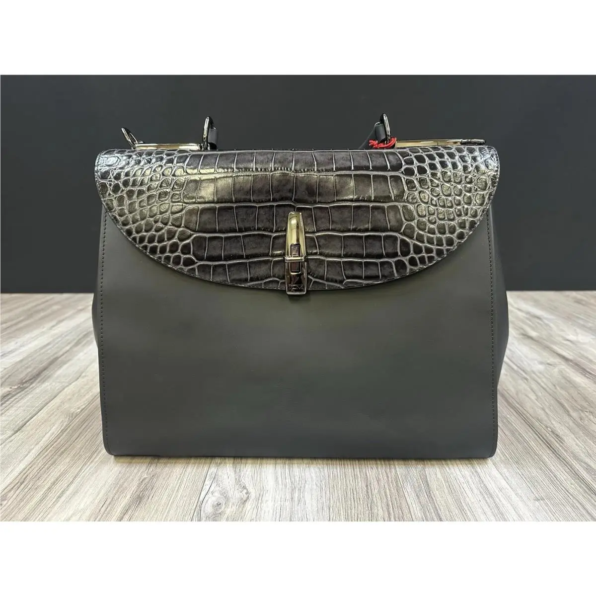 Mezzanine Rivera Satchel 1485251175 Charcoal Black Croc Leather Laptop by Tumi