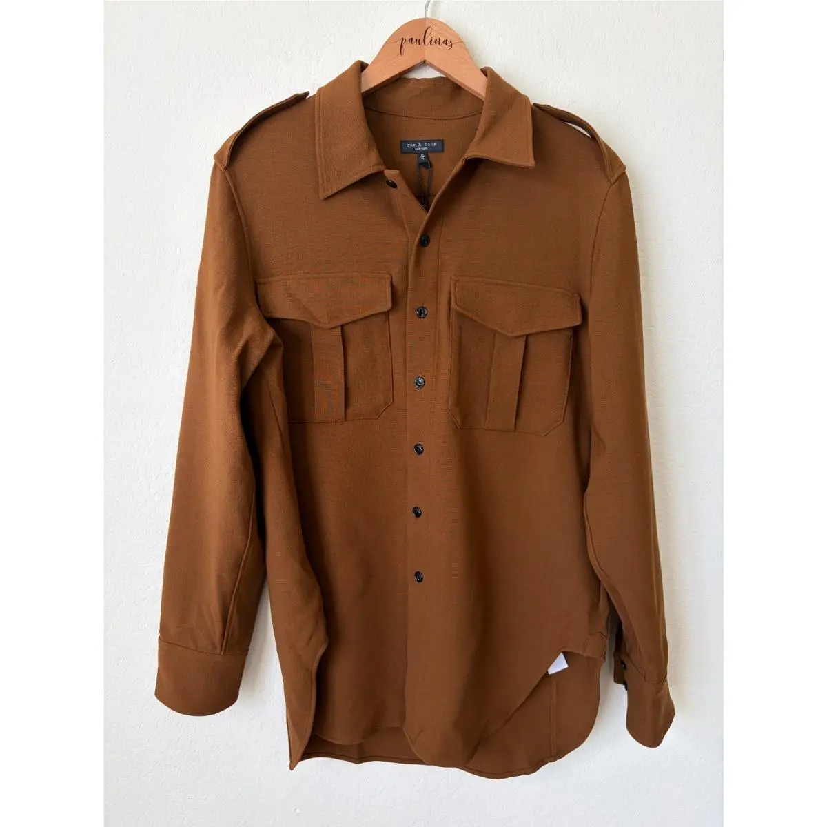 Rag Bone Shirt Mens Medium Howie Military Camel Brown Virgin Wool Jacket M