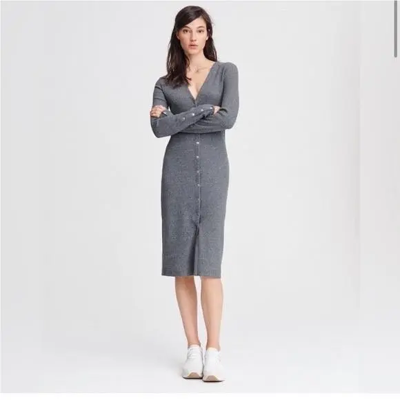 Rag Bone Womens Heather Charcoal Confetti Snap Up V-neck Dress sz L by Rag & Bone
