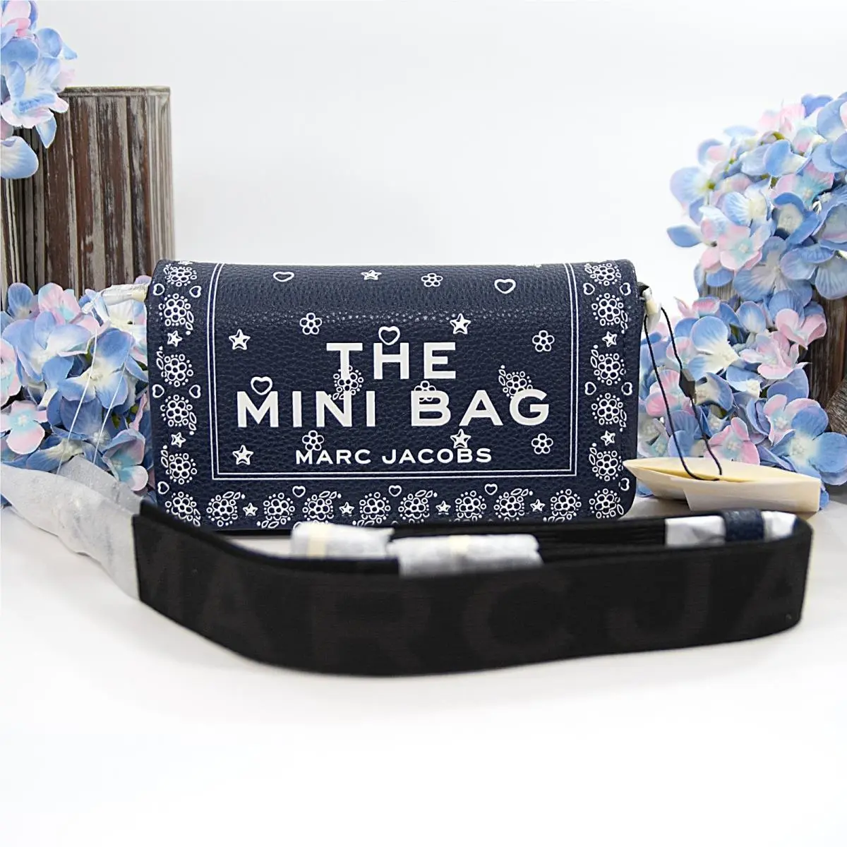 Marc Jacobs The Bandana Navy Leather Mini Crossbody Bag Guitar Strap