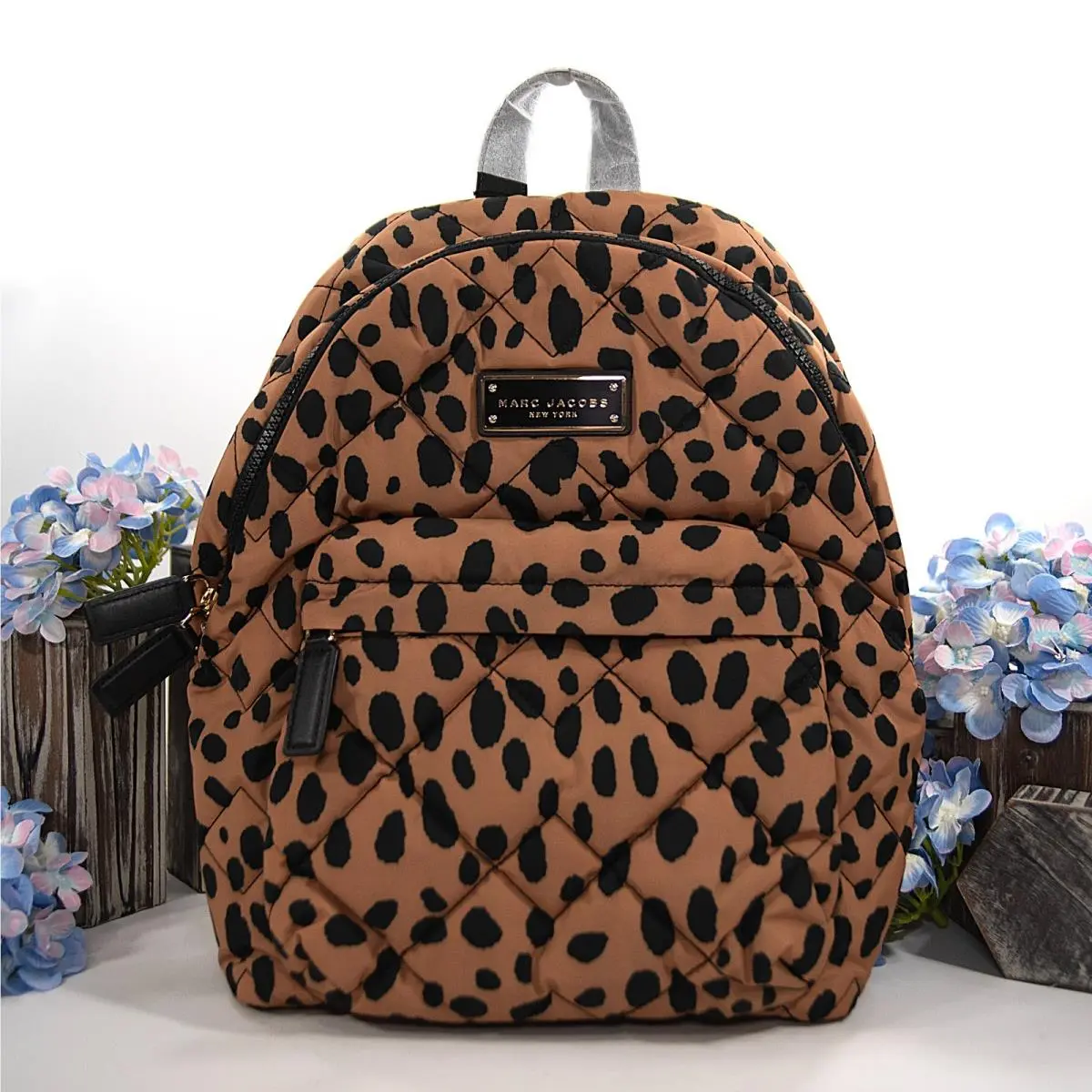 Marc Jacobs Preppy Nylon Quilted Leopard Large Backpack Bag